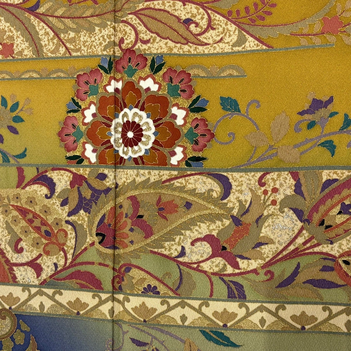 訪問着 身丈164cm 裄丈63.5cm S 袷 華文 草花 金銀彩 ぼかし 山吹茶色