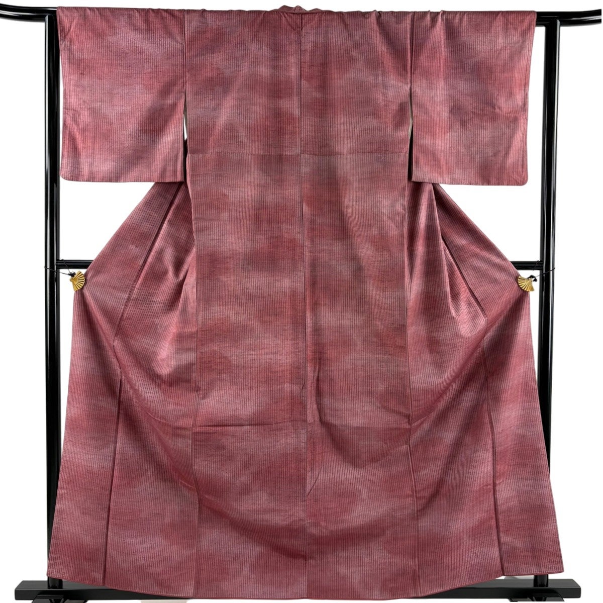 紬 身丈159.5cm 裄丈64cm M 袷 縞 緑 正絹 秀品｜中古・古着