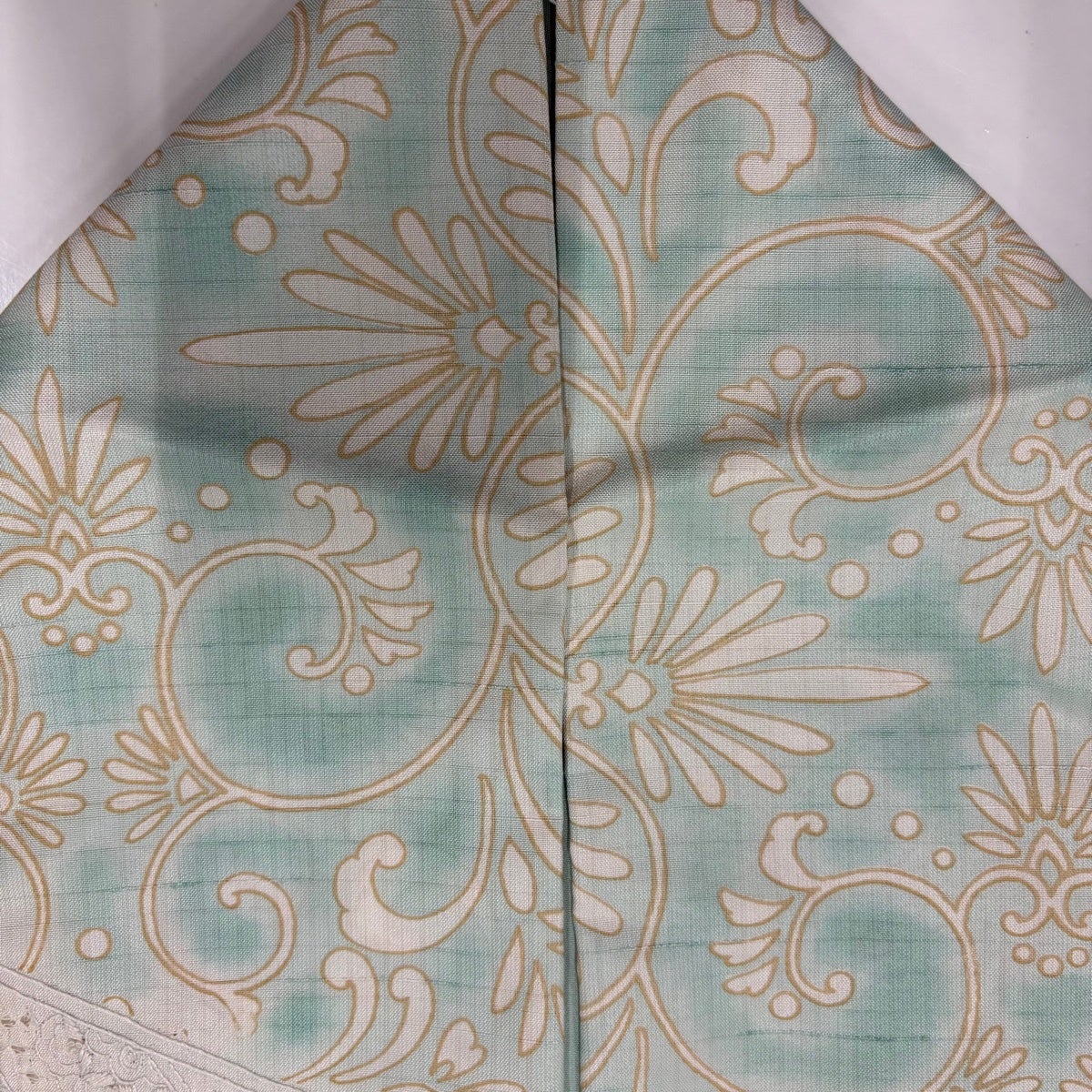 訪問着 身丈155.5cm 裄丈62cm S 袷 紬地 花唐草 華文 刺繍 薄緑 正絹