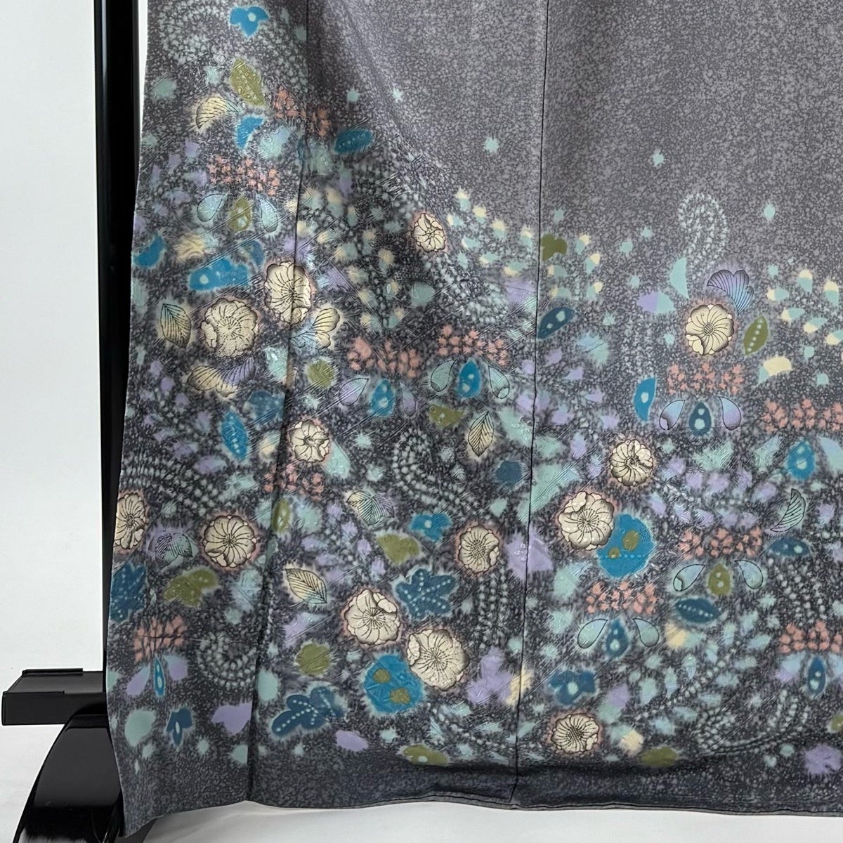 訪問着 身丈171cm 裄丈67.5cm L 袷 辻が花柄 刺繍 ぼかし 灰色 正絹