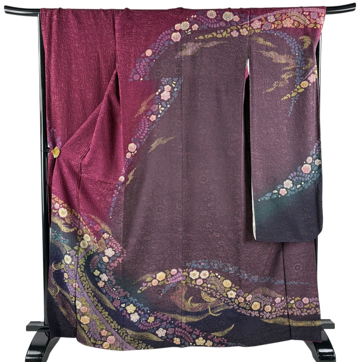 美品】 振袖 身丈168cm 裄丈68cm L 袷 辻が花柄 金通し 金彩 赤紫 正絹
