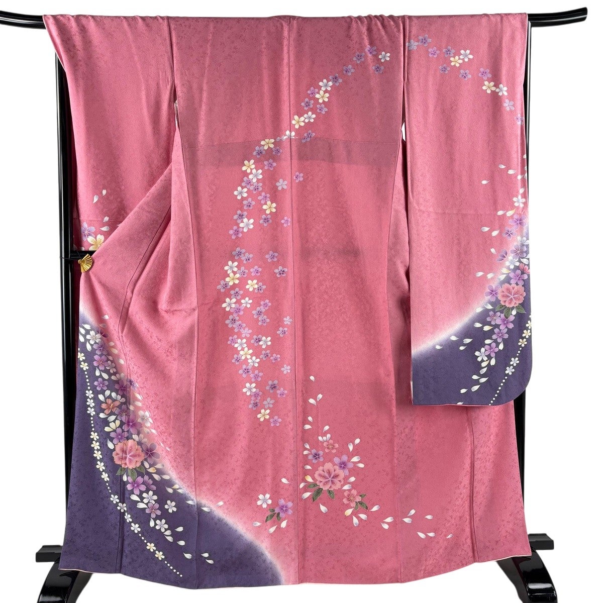振袖 身丈167.5cm 裄丈68cm L 袷 桜 花びら 金糸 染め分け ピンク 正絹