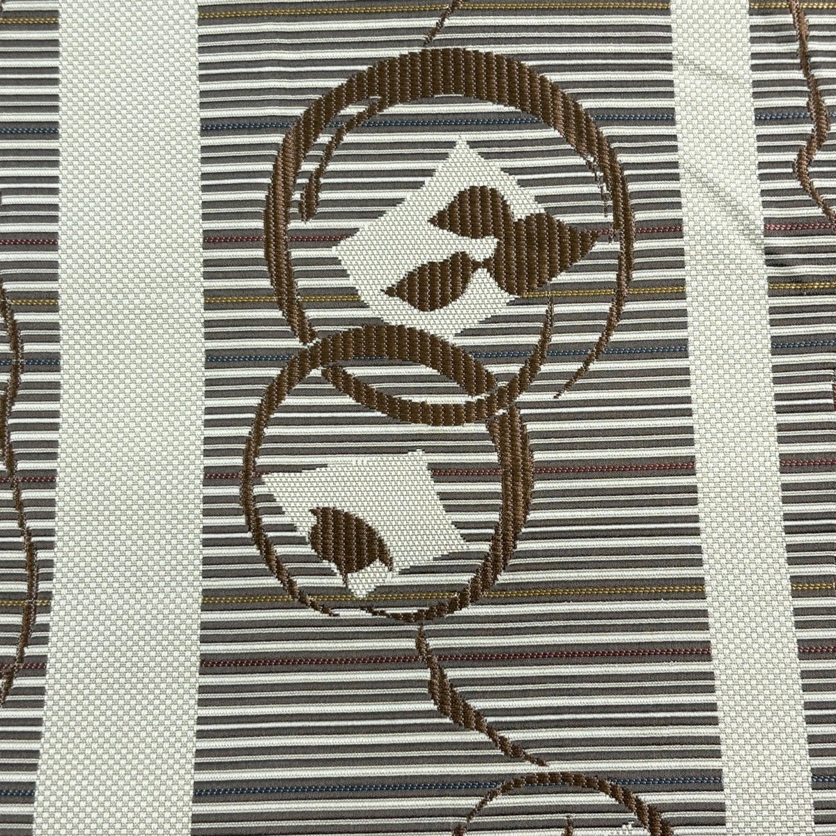 名古屋帯 名品 松葉仕立て 八寸名古屋帯 葉柄 縞 薄茶色 正絹｜中古