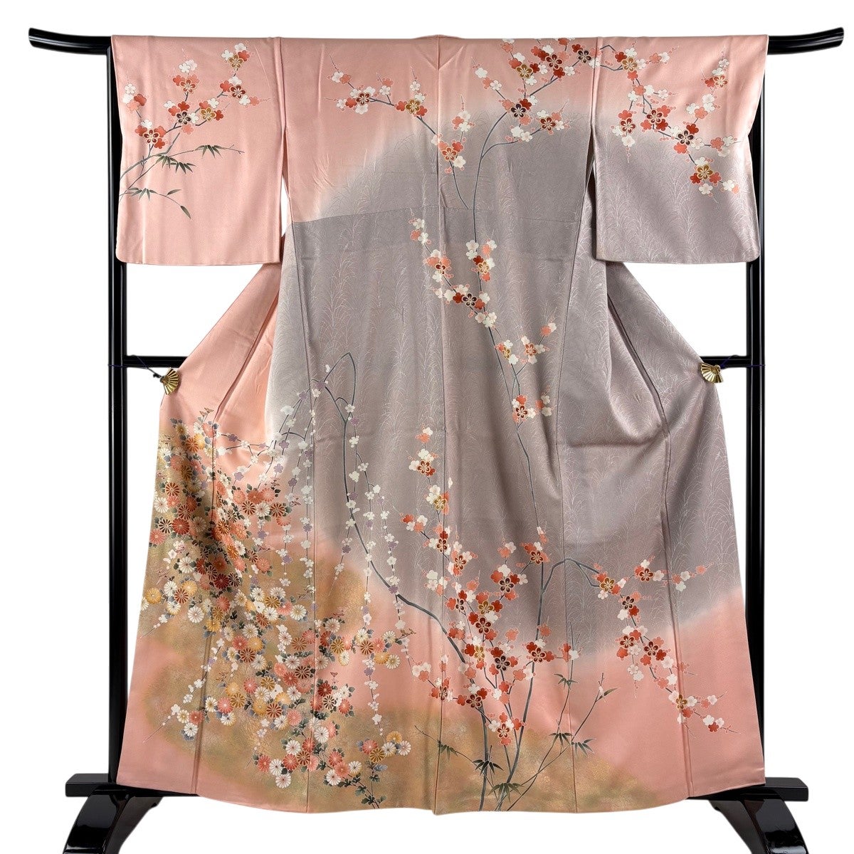 訪問着 身丈158cm 裄丈64.5cm M 袷 落款あり 桜 牡丹 金彩 ぼかし