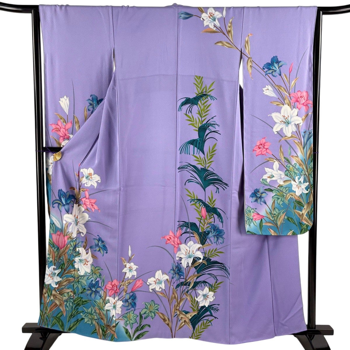 振袖 身丈159.5cm 裄丈63.5cm S 袷 百合 金彩 染め分け 紫 正絹 秀品