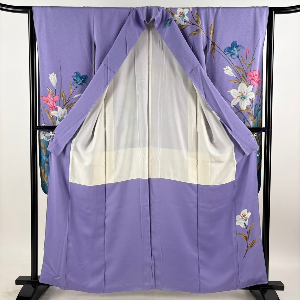 振袖 身丈159.5cm 裄丈63.5cm S 袷 百合 金彩 染め分け 紫 正絹 秀品