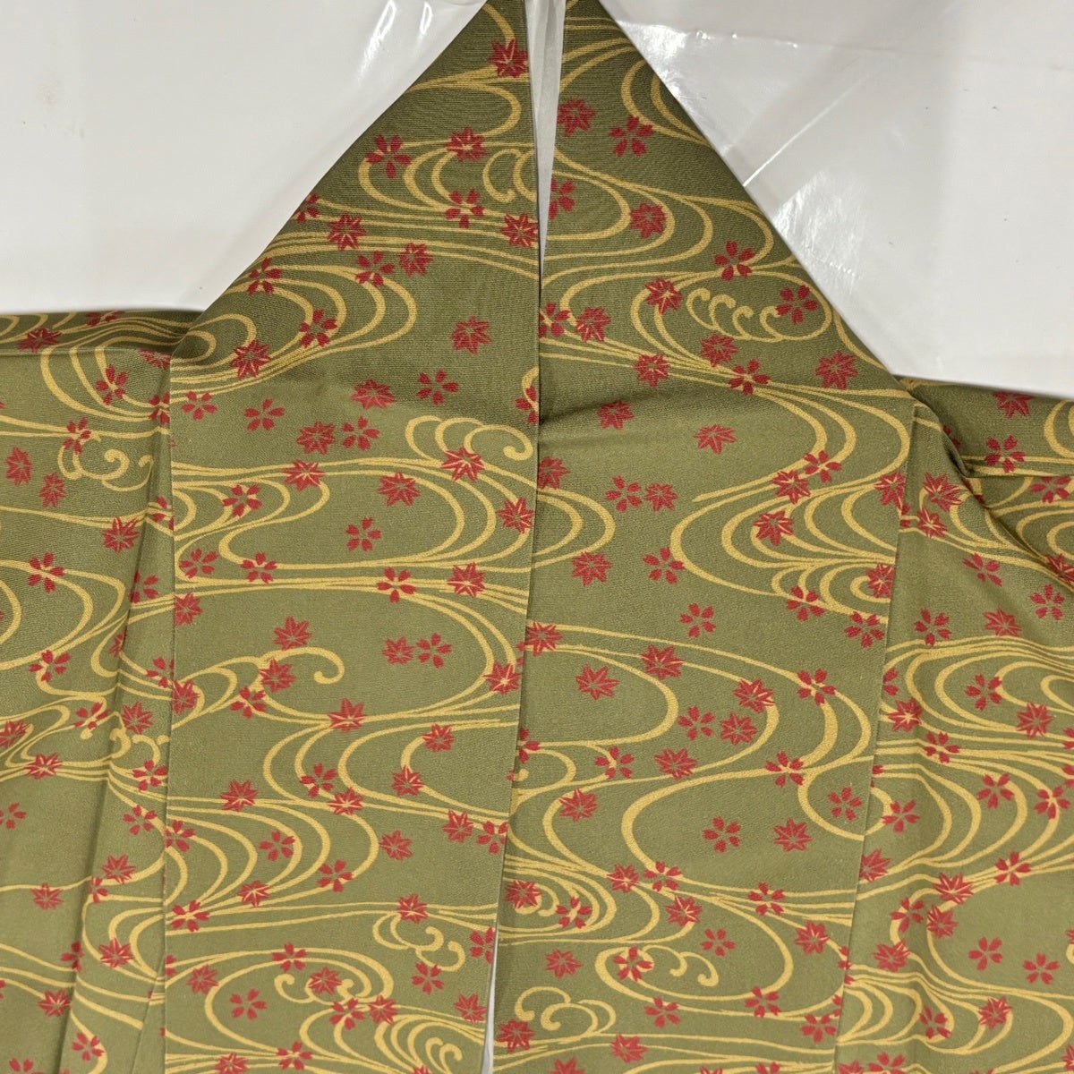 訪問着 身丈158.5cm 裄丈64cm M 袷 桜 流水 茶緑色 正絹 秀品｜中古