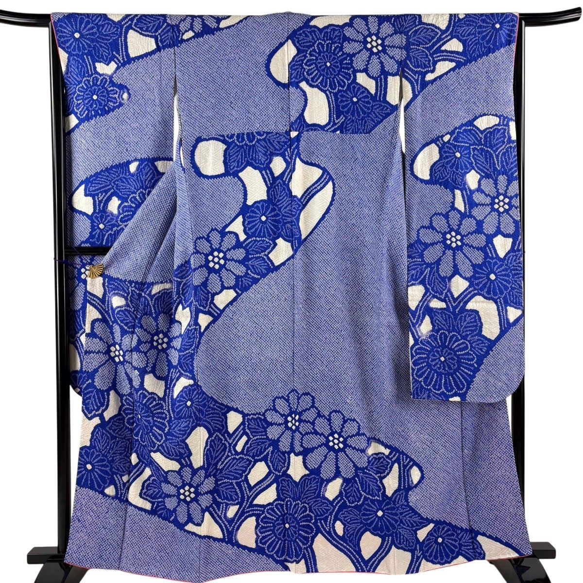 振袖 身丈162.5cm 裄丈65cm M 袷 菊 絞り 青 正絹 秀品｜中古・古着