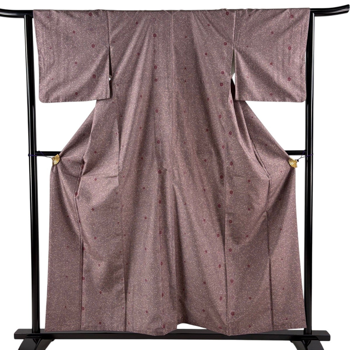 美品】 小紋 身丈157.5cm 裄丈64cm M 袷 紬地 草花 幾何学模様 赤紫