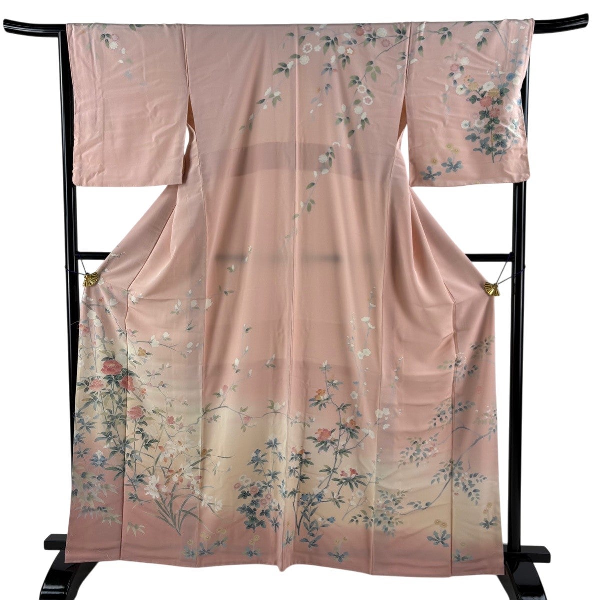 しつけ付　超美品　正絹　袷　訪問着　ペールオレンジ　トール　着丈165裄66 30%OFF 訪問着 身丈165cm 裄丈68cm L 袷 落款あり 牡丹 波頭 ぼかし