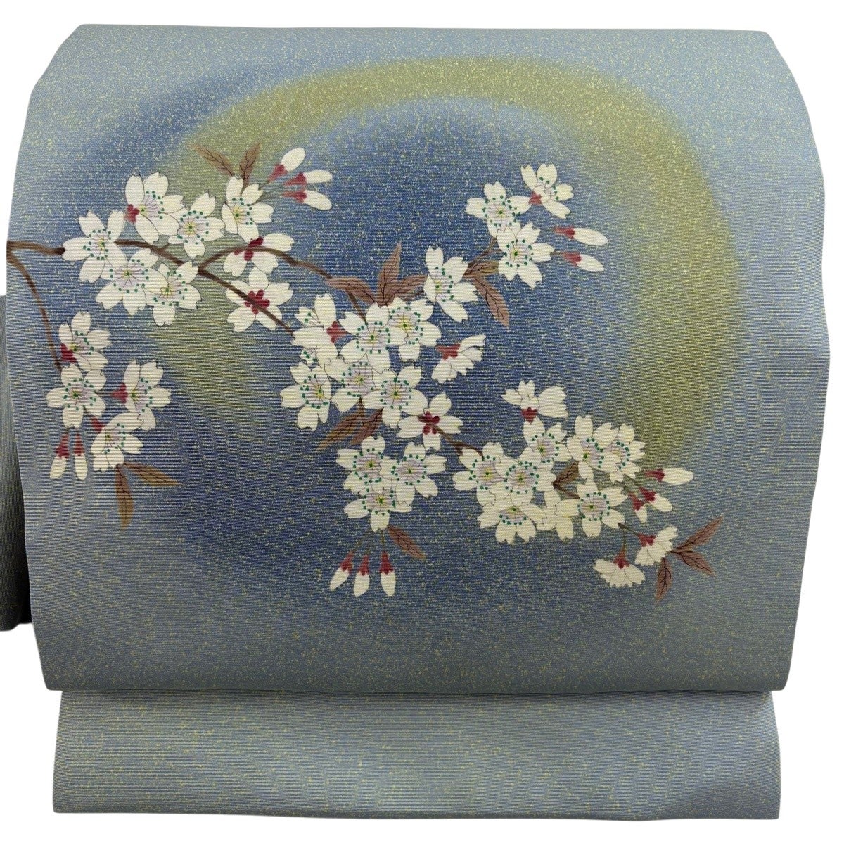 美品】 名古屋帯 秀品 落款あり 桜 薄青緑 正絹｜中古・古着