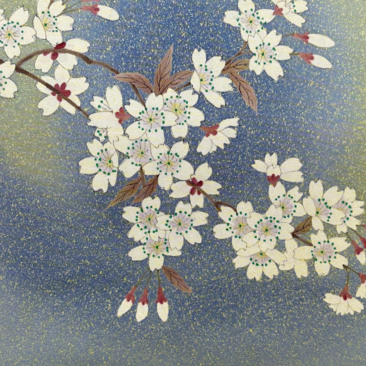 美品】 名古屋帯 秀品 落款あり 桜 薄青緑 正絹｜中古・古着
