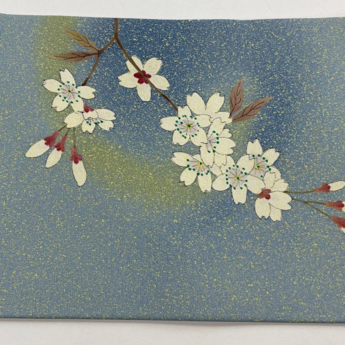 美品】 名古屋帯 秀品 落款あり 桜 薄青緑 正絹｜中古・古着
