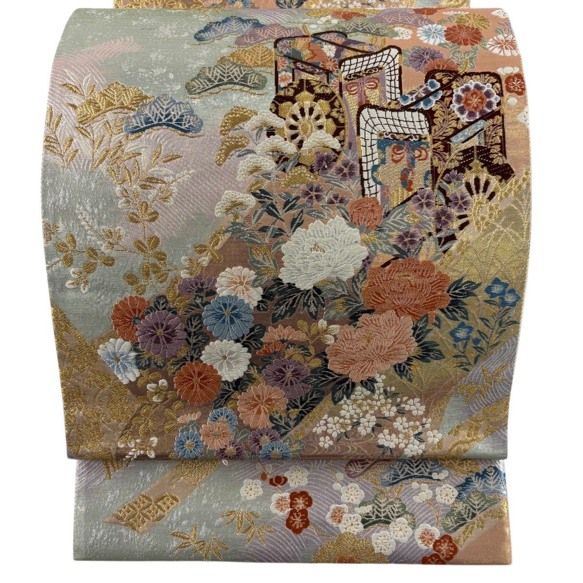 袋帯 秀品 やまと 幾何学 箔 金色 六通 正絹｜中古・古着・リサイクル