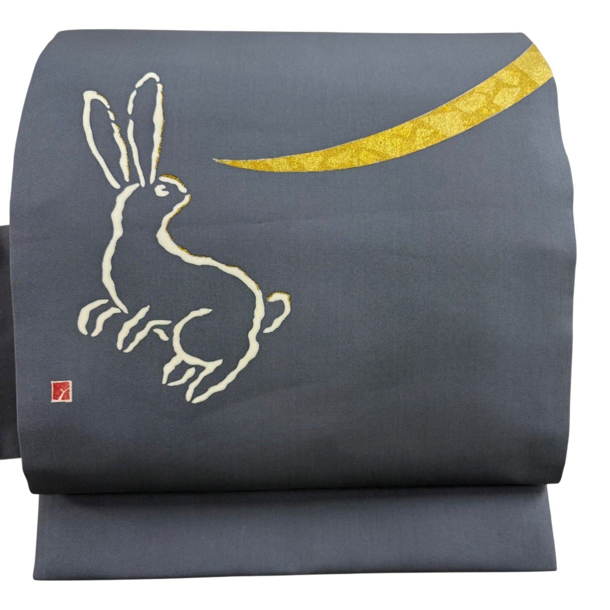 名古屋帯 秀品 落款あり うさぎ 金彩 灰色 正絹｜中古・古着