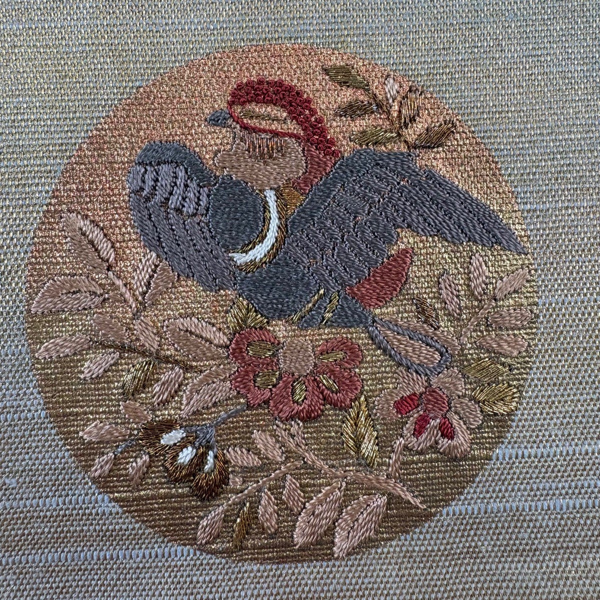袋帯 秀品 鳥 華文 金糸 金彩 金色 お太鼓柄 正絹｜中古・古着
