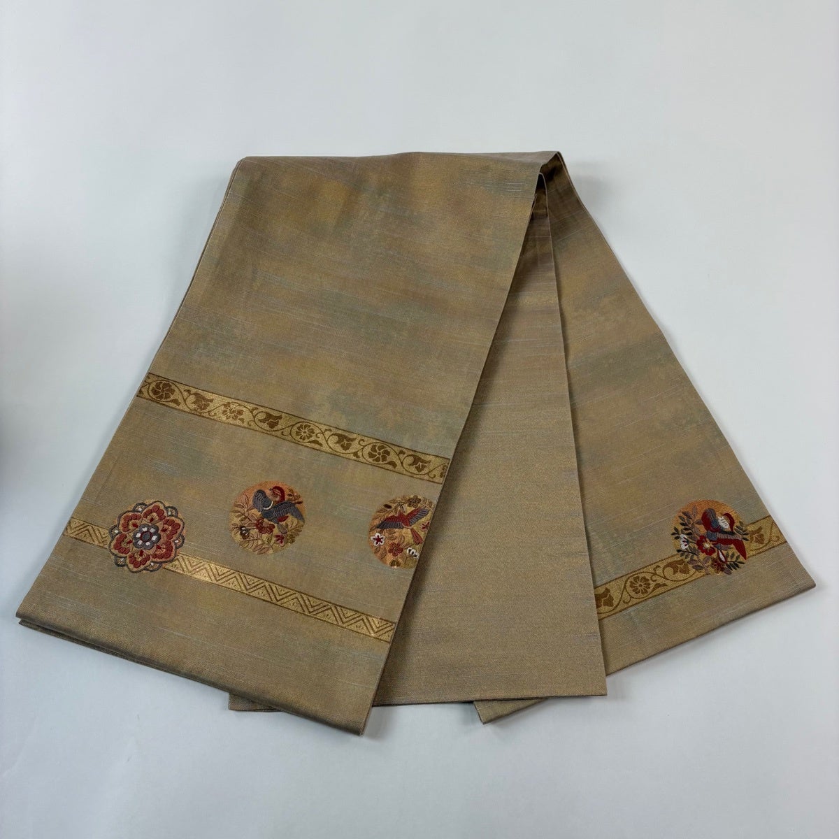 袋帯 秀品 鳥 華文 金糸 金彩 金色 お太鼓柄 正絹｜中古・古着