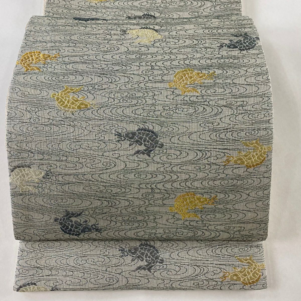 袋帯 美品 逸品 紋屋井関 落款あり 御寮織 荒磯 金銀糸 銀通し 灰色 六