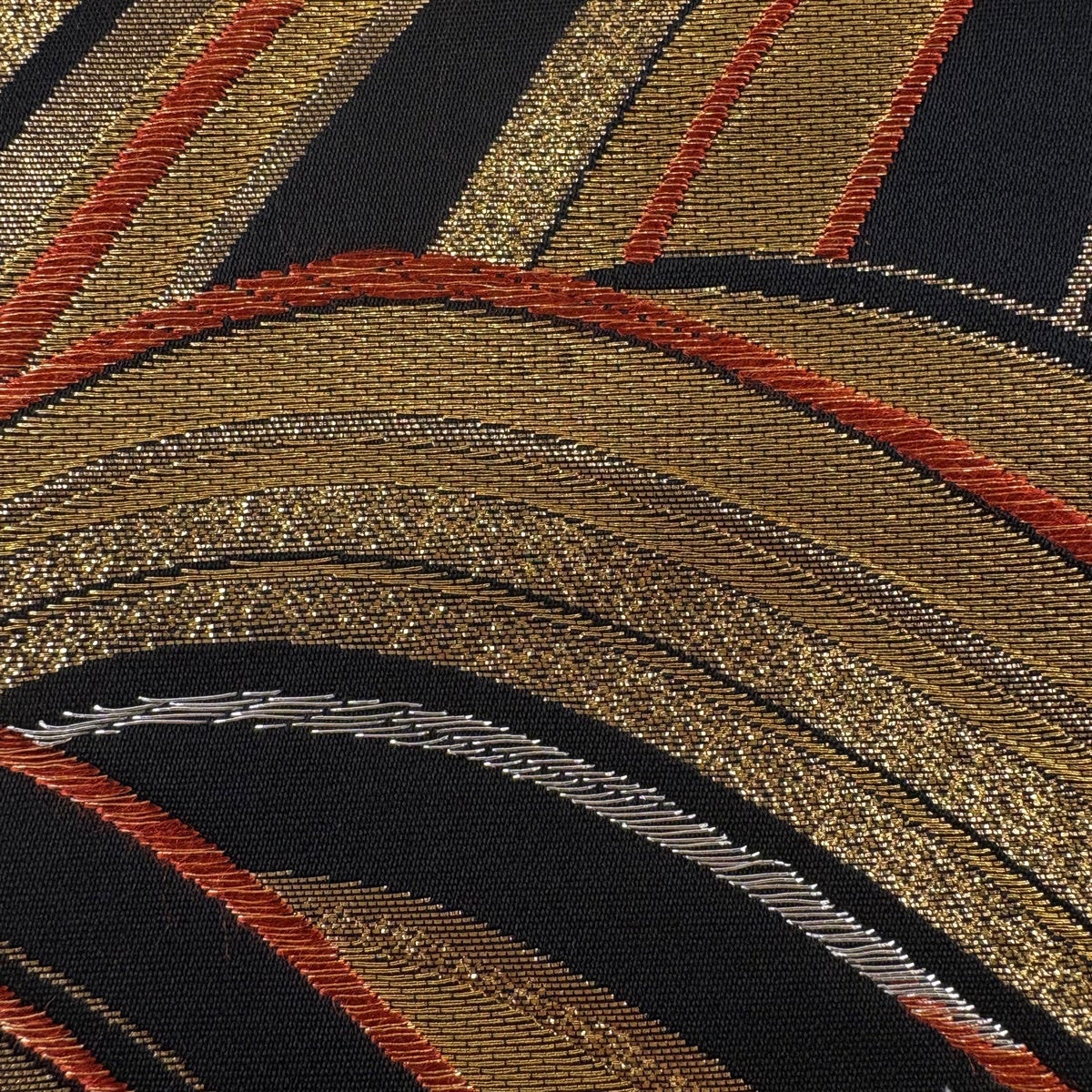 袋帯 秀品 幾何学 草花 金銀糸 箔 黒 六通 正絹｜中古・古着