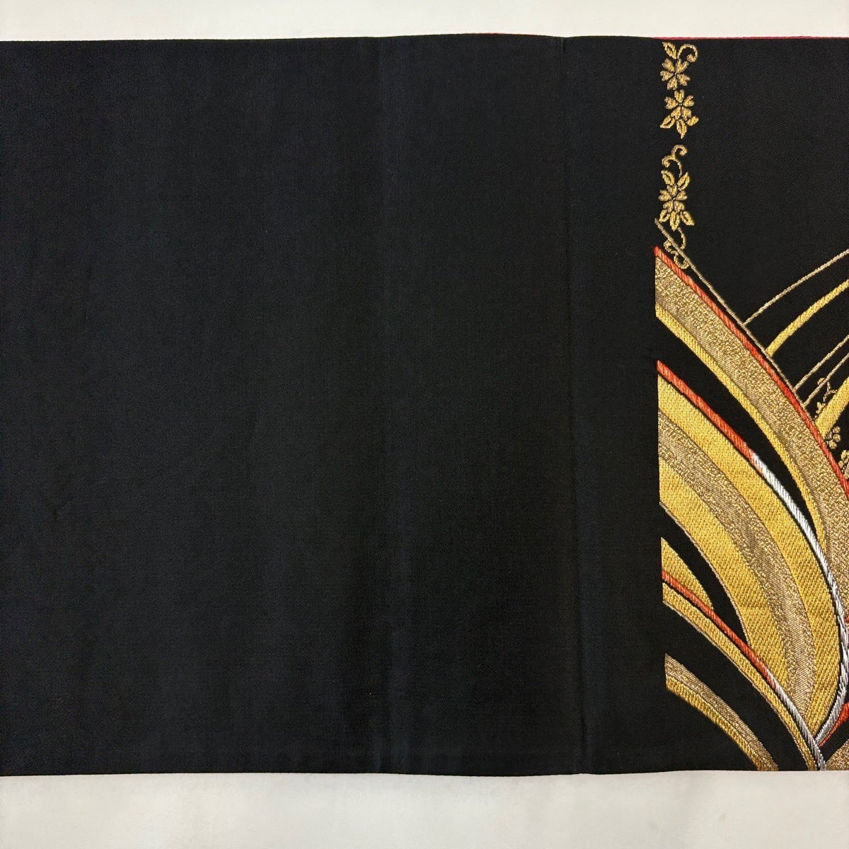 袋帯 秀品 幾何学 草花 金銀糸 箔 黒 六通 正絹｜中古・古着