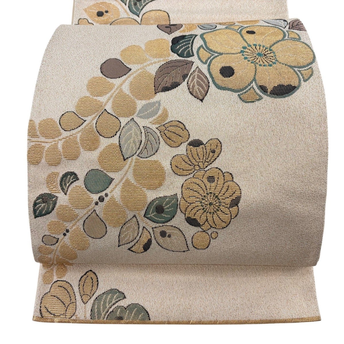 美品】 袋帯 秀品 草花 金銀糸 ベージュ 六通 正絹｜中古・古着