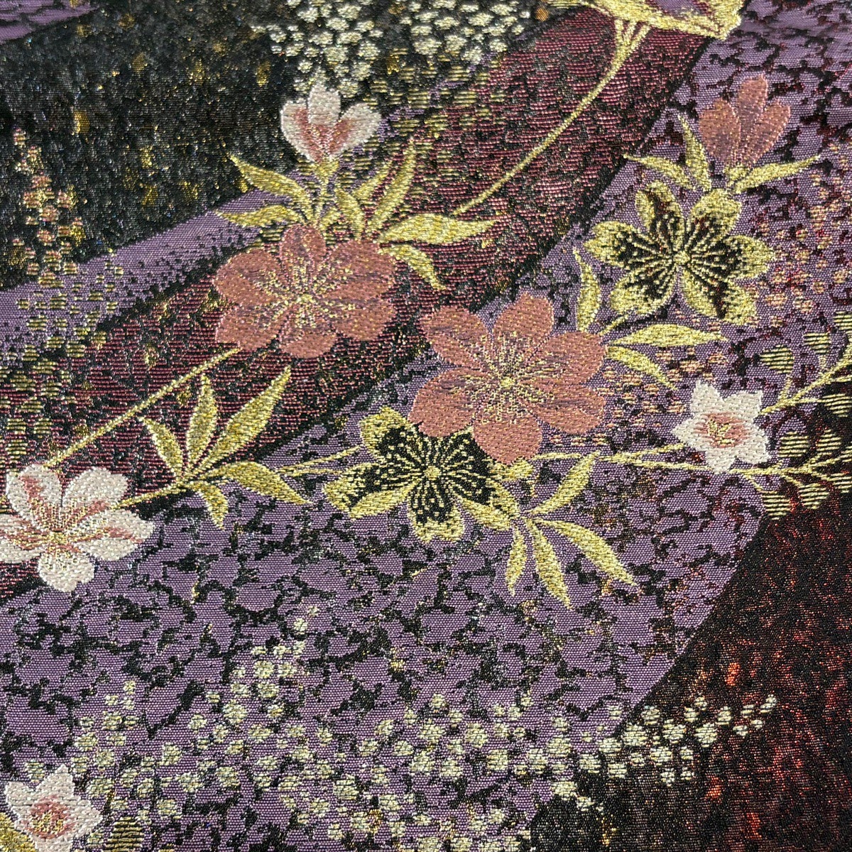美品】 袋帯 秀品 草花 金銀糸 箔 紫 六通 正絹｜中古・古着