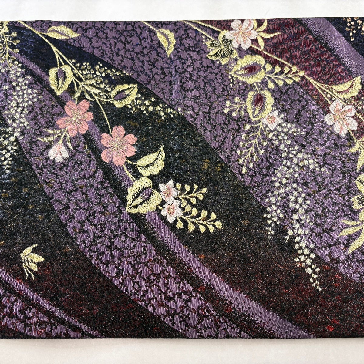 美品】 袋帯 秀品 草花 金銀糸 箔 紫 六通 正絹｜中古・古着