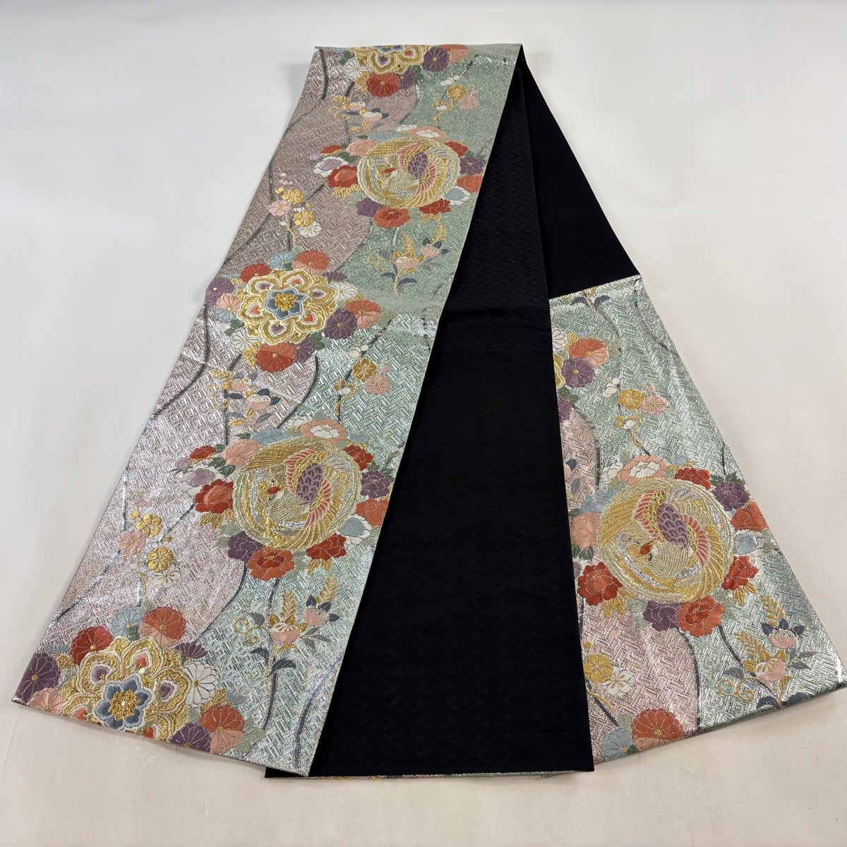 美品】 袋帯 秀品 鳥 草花 金糸 箔 薄ピンク 六通 正絹｜中古・古着
