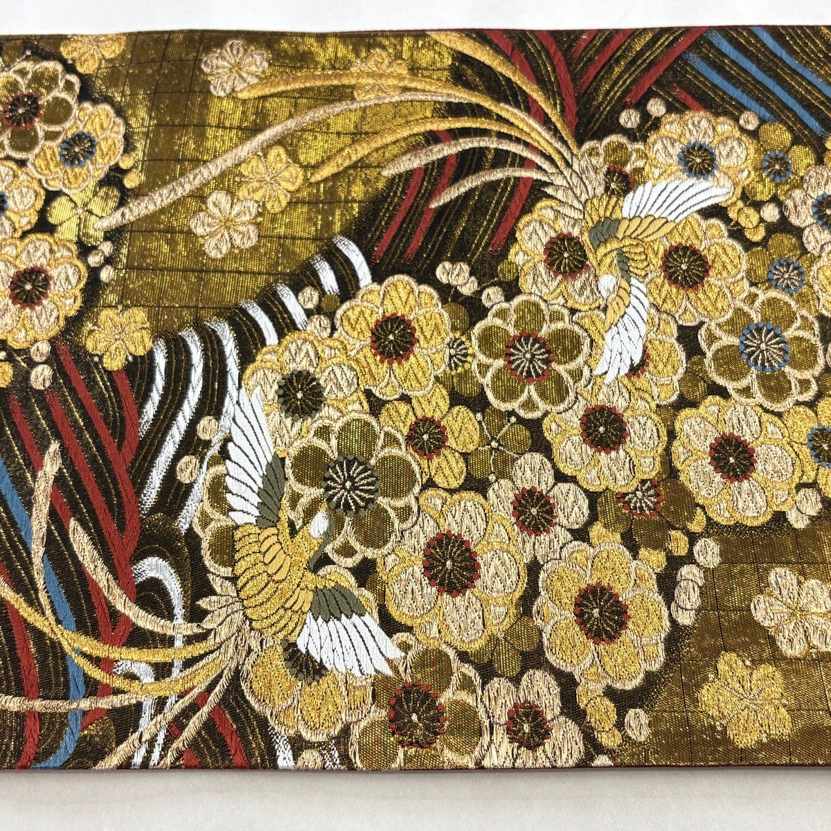 袋帯 秀品 尾長鶏 花 金銀糸 箔 金色 六通 正絹｜中古・古着
