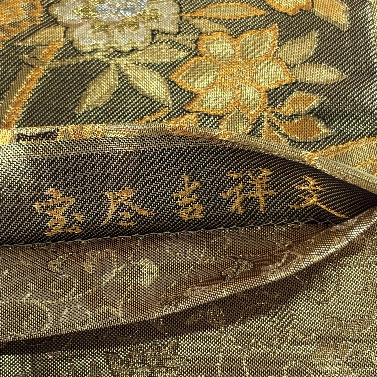 美品】 袋帯 秀品 花蝶 鳥 金糸 箔 金色 六通 正絹｜中古・古着
