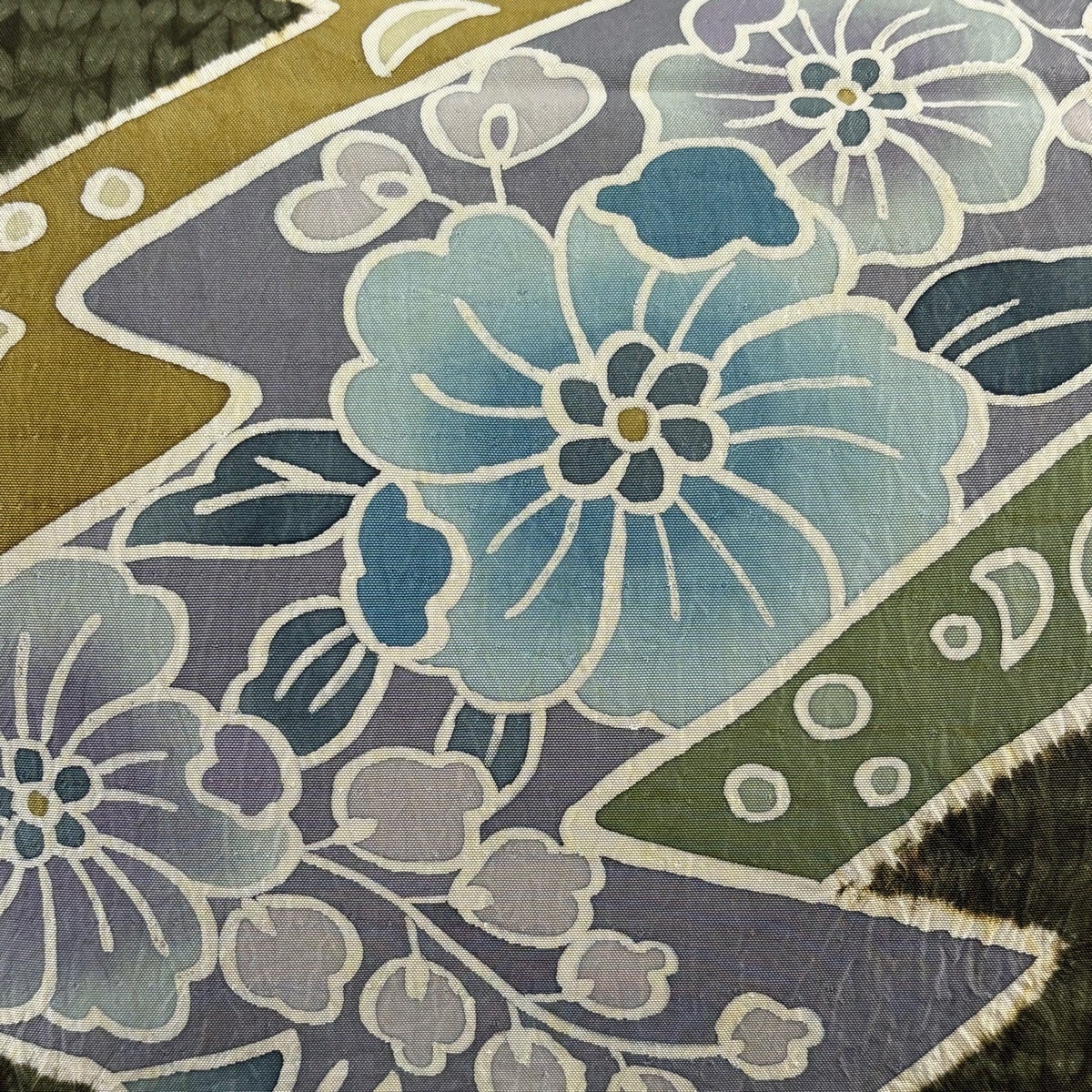 美品】 袋帯 秀品 辻ヶ花柄 幾何学模様 絞り 深緑 お太鼓柄 正絹｜中古