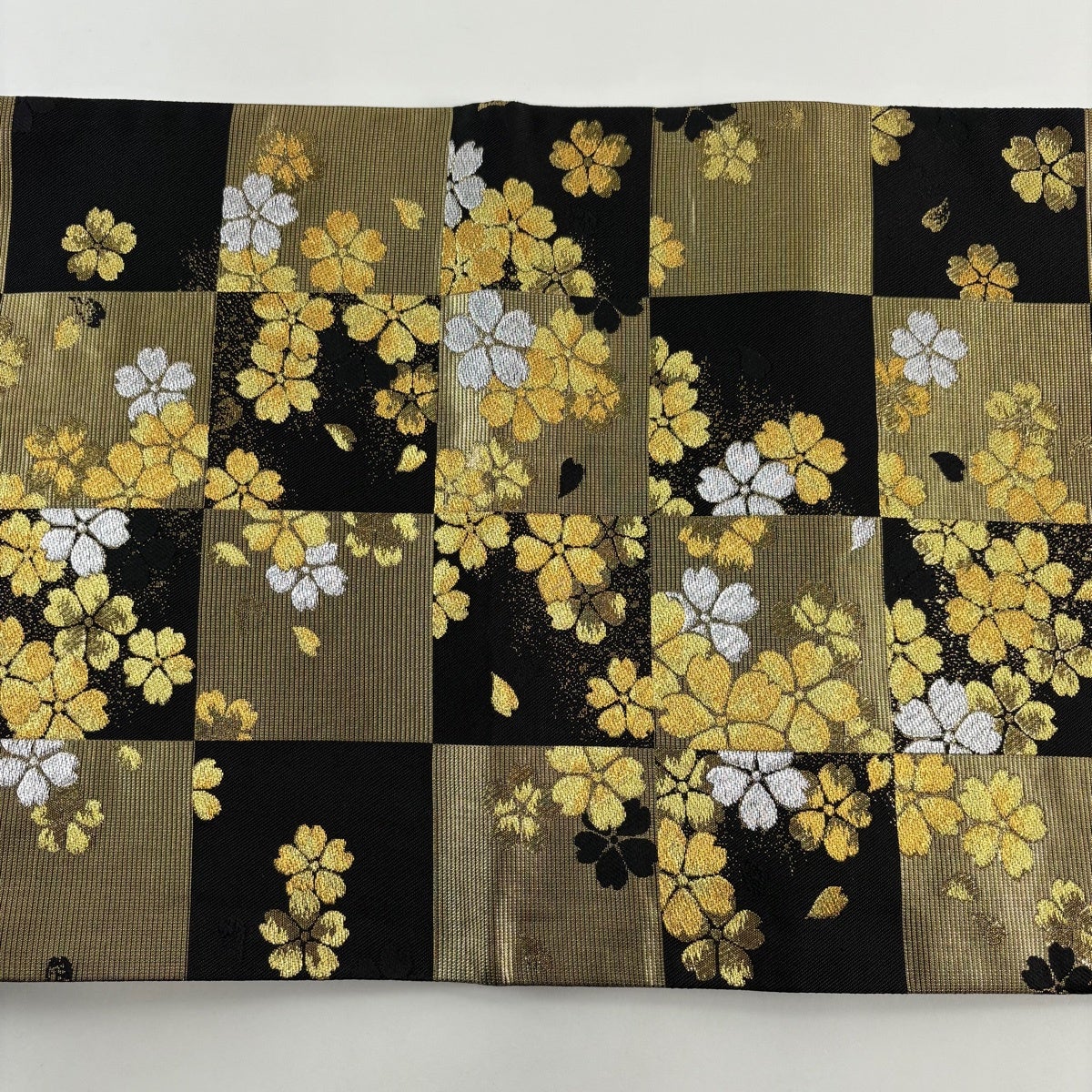 美品】 袋帯 秀品 桂由美 落款あり 市松 花 金銀糸 箔 金色 六通 正絹