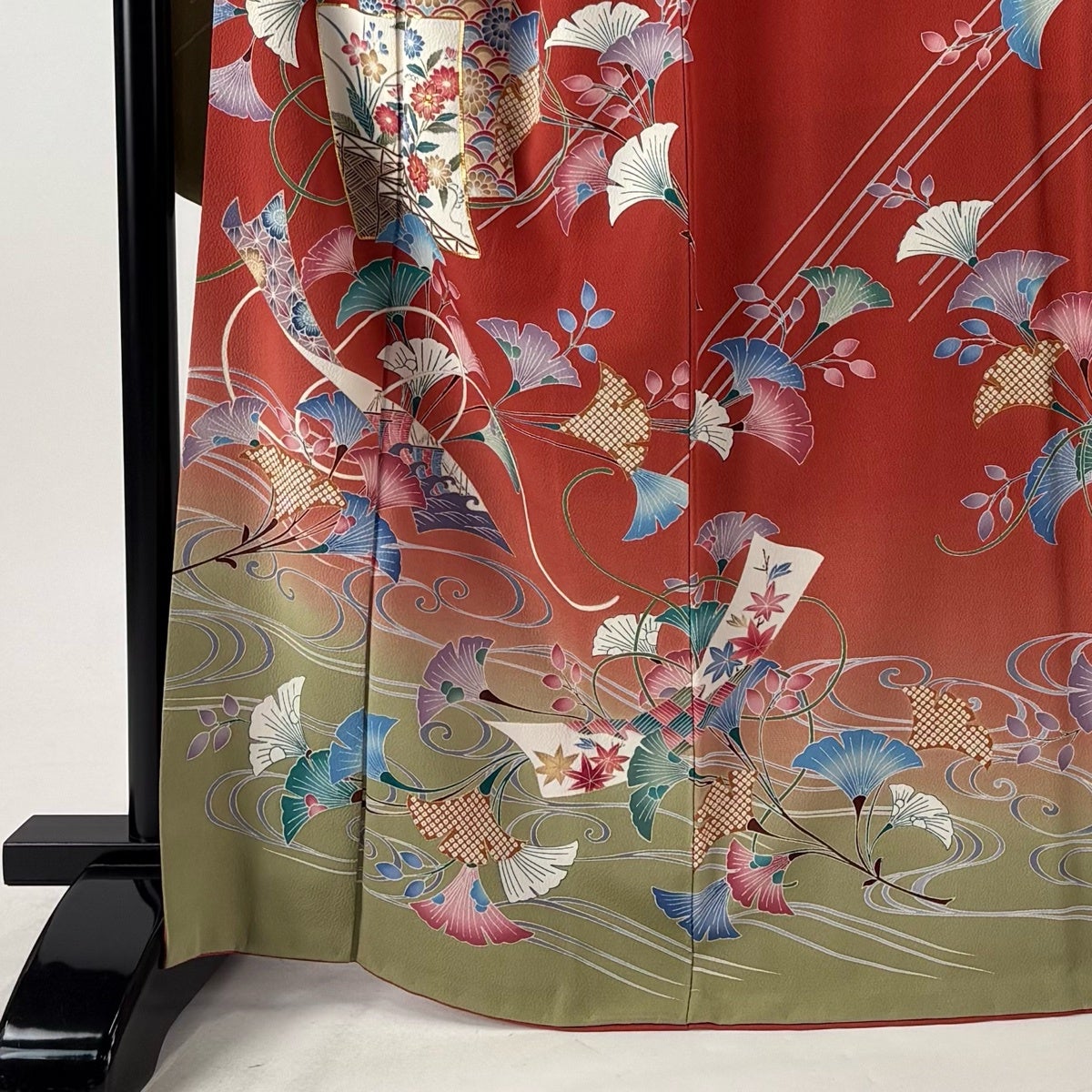 美品】 振袖 身丈167cm 裄丈68cm L 袷 袋帯フルセット 色紙 草花 金糸