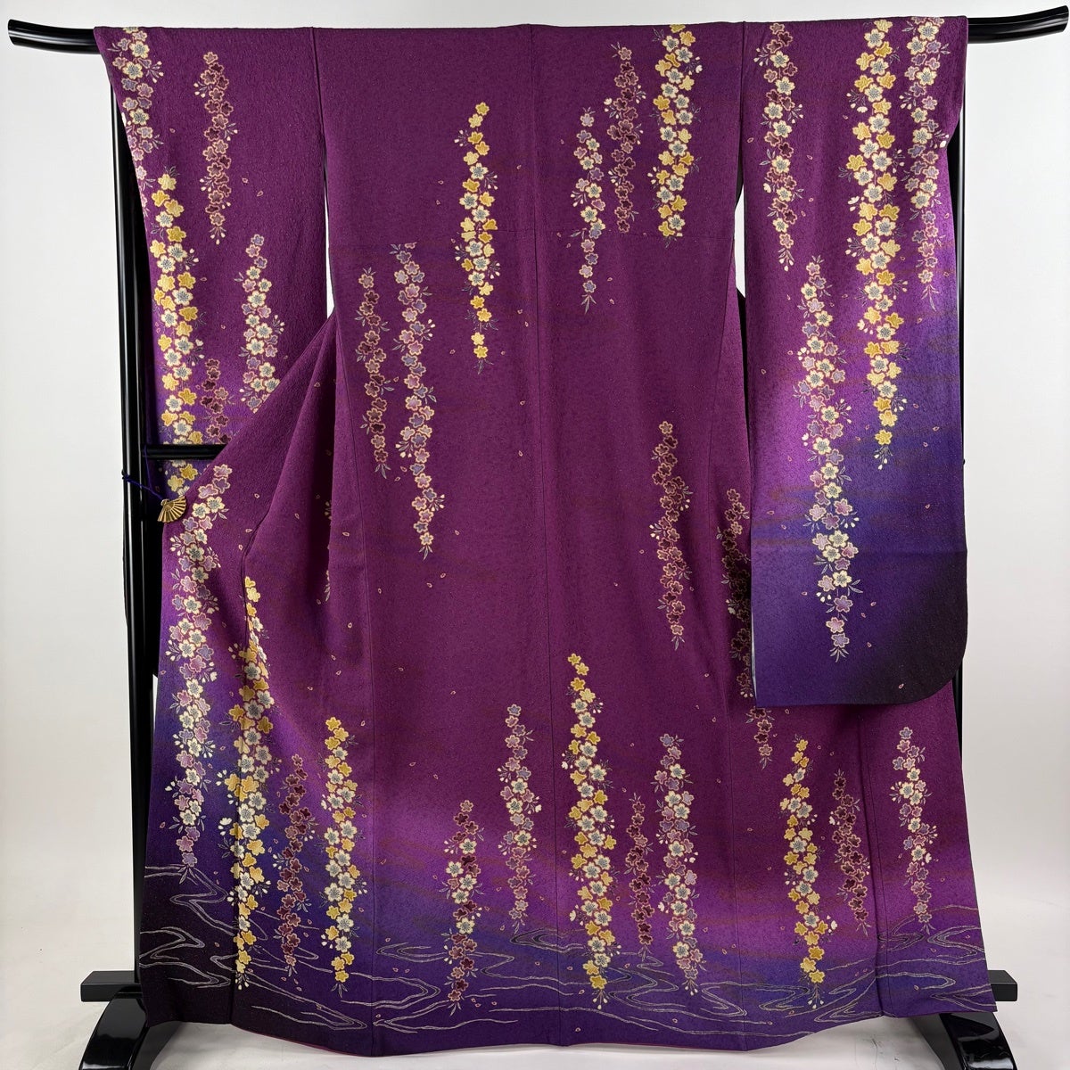美品】 振袖 身丈166cm 裄丈68cm L 袷 袋帯フルセット 桜 流水 金通し