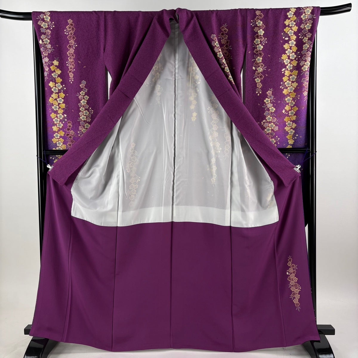 美品】 振袖 身丈166cm 裄丈68cm L 袷 袋帯フルセット 桜 流水 金通し
