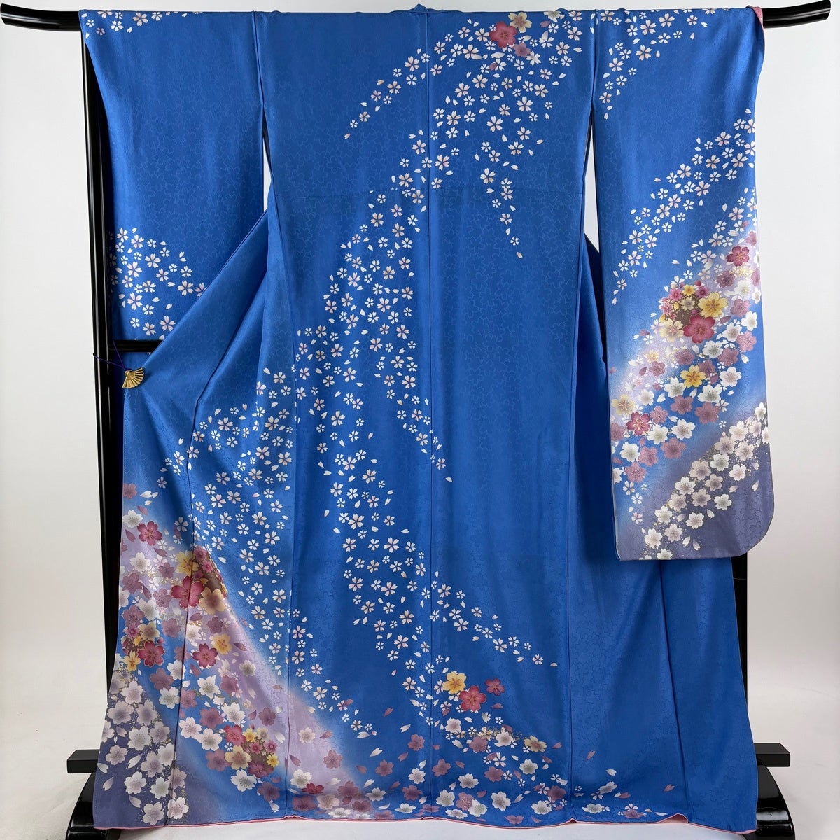 振袖 身丈173cm 裄丈70cm L 袷 袋帯フルセット 花丸文 桜 箔 金彩 青