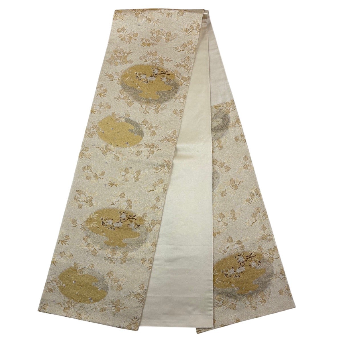 色無地 身丈161cm 裄丈65cm M 袷 袋帯セット 金通し 薄茶色 正絹 秀品