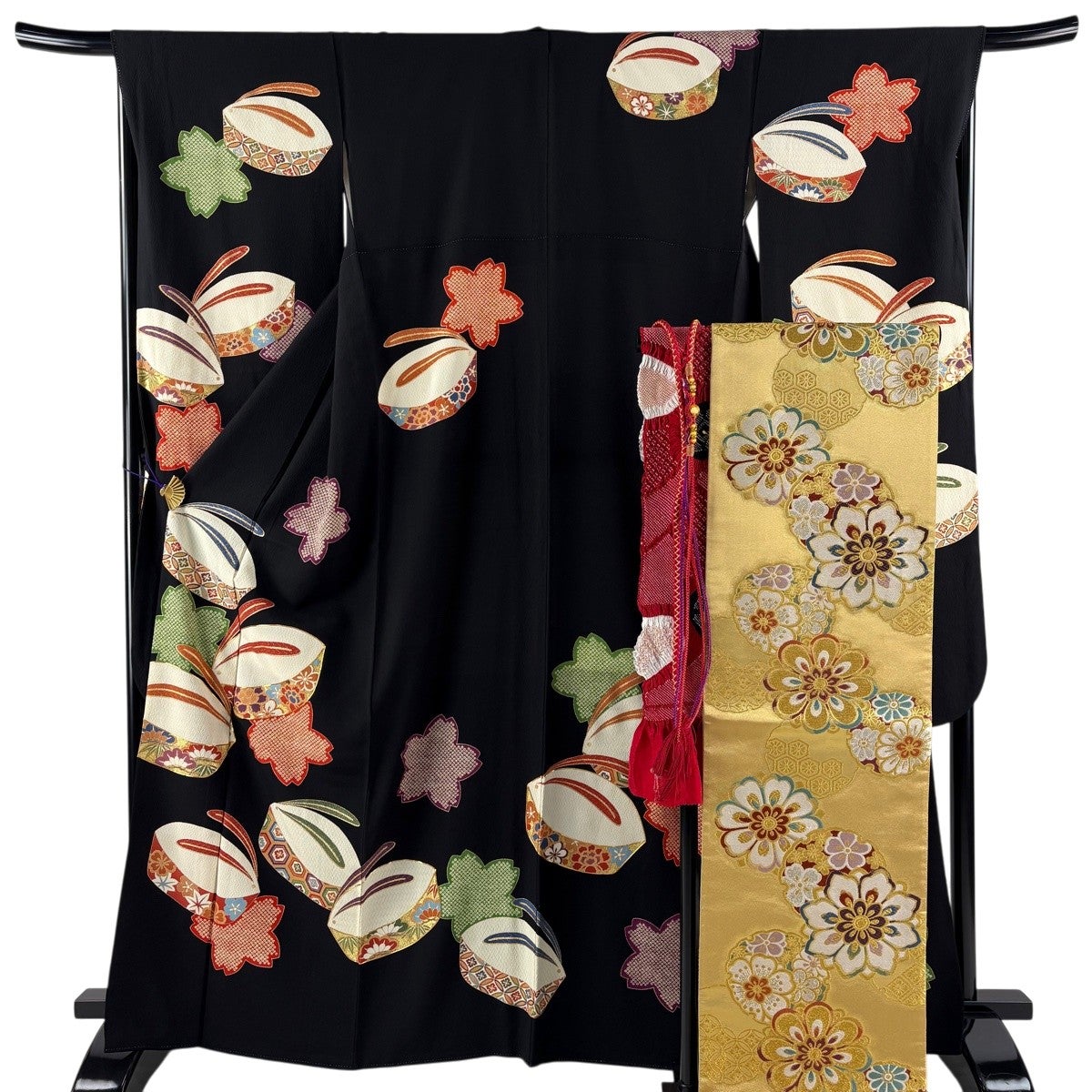 美品】 振袖 身丈165cm 裄丈67cm M 袷 袋帯フルセット うさぎ 桜 金彩