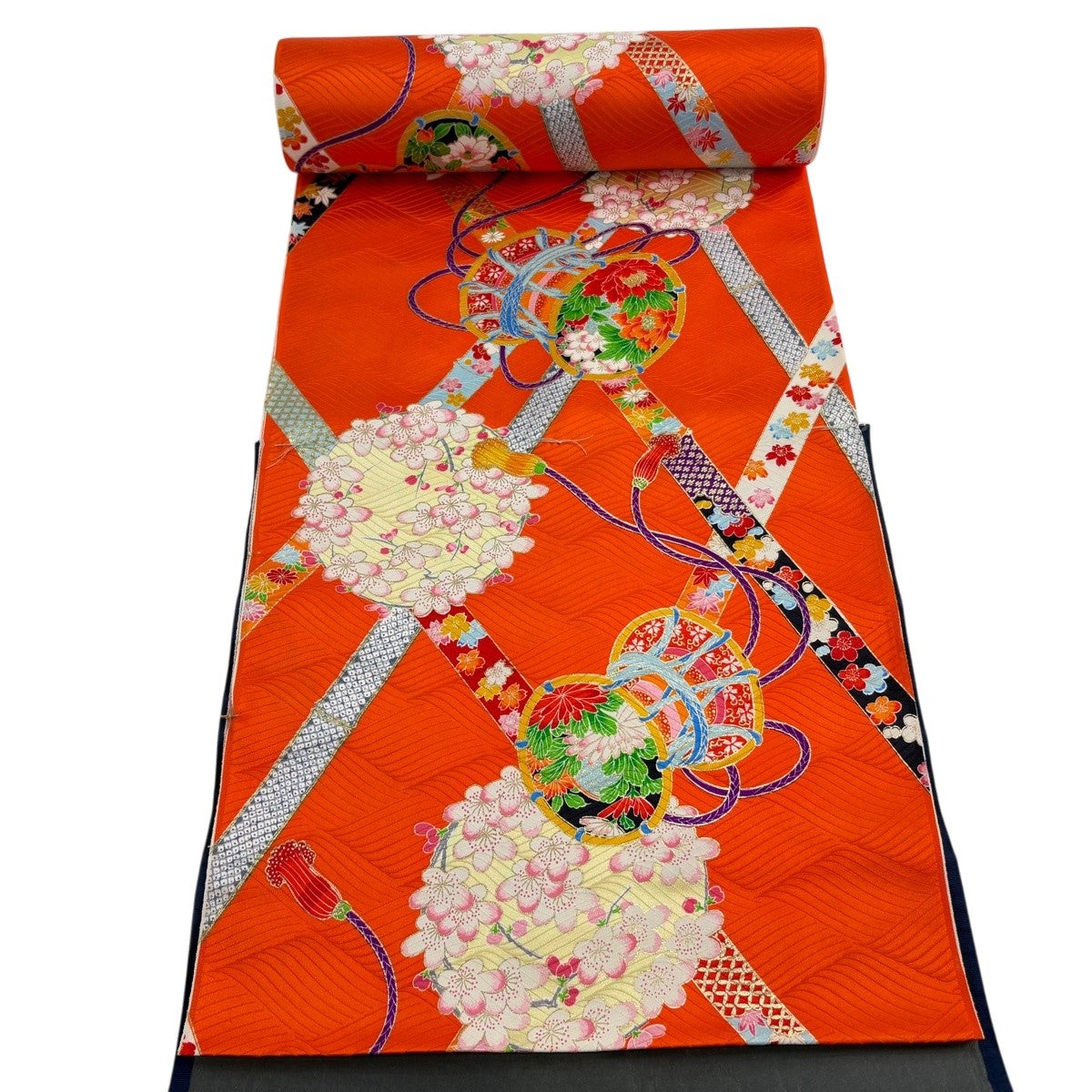 反物 秀品 小紋 鼓 花丸文 金彩 朱色 正絹｜中古・古着・リサイクル