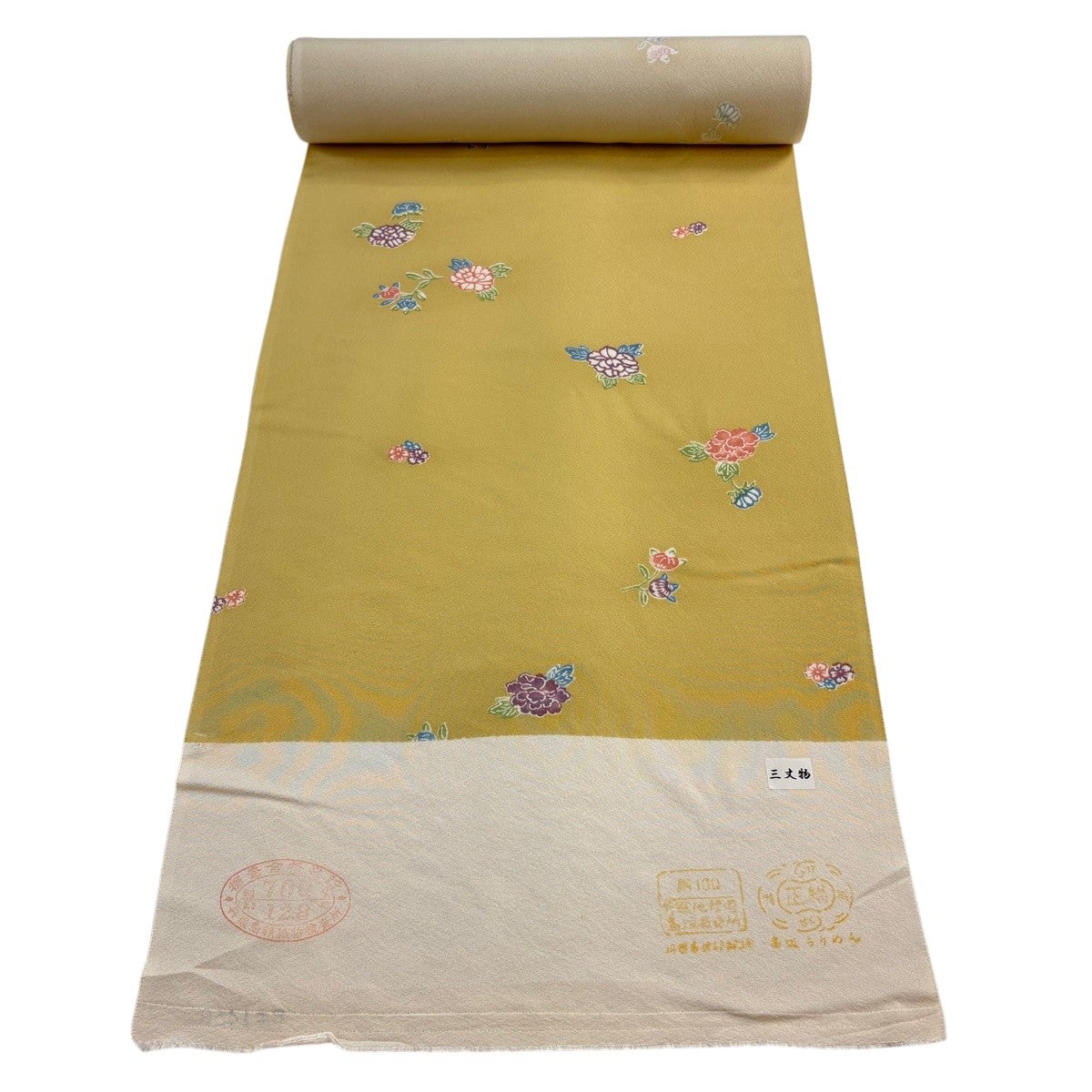 反物 秀品 小紋 柿本市郎 落款 四君子 ピンクベージュ 正絹｜中古