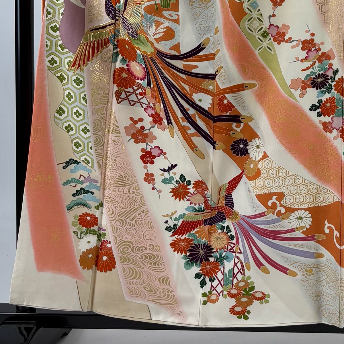 振袖 身丈159cm 裄丈64.5cm M 袷 鳳凰 松竹梅 金糸 金彩 クリーム 正絹