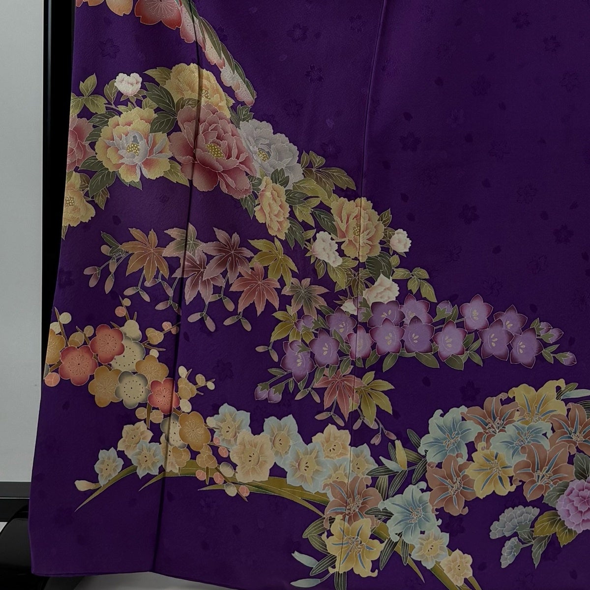 振袖 身丈169cm 裄丈66.5cm M 袷 落款あり 牡丹 桜 ぼかし 紫 正絹 秀