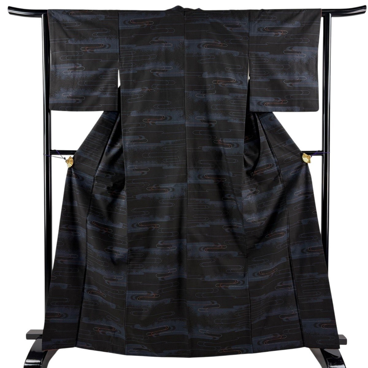美品】 紬 身丈163.5cm 裄丈66.5cm M 袷 草花 ヱ霞 焦茶色 正絹 秀品