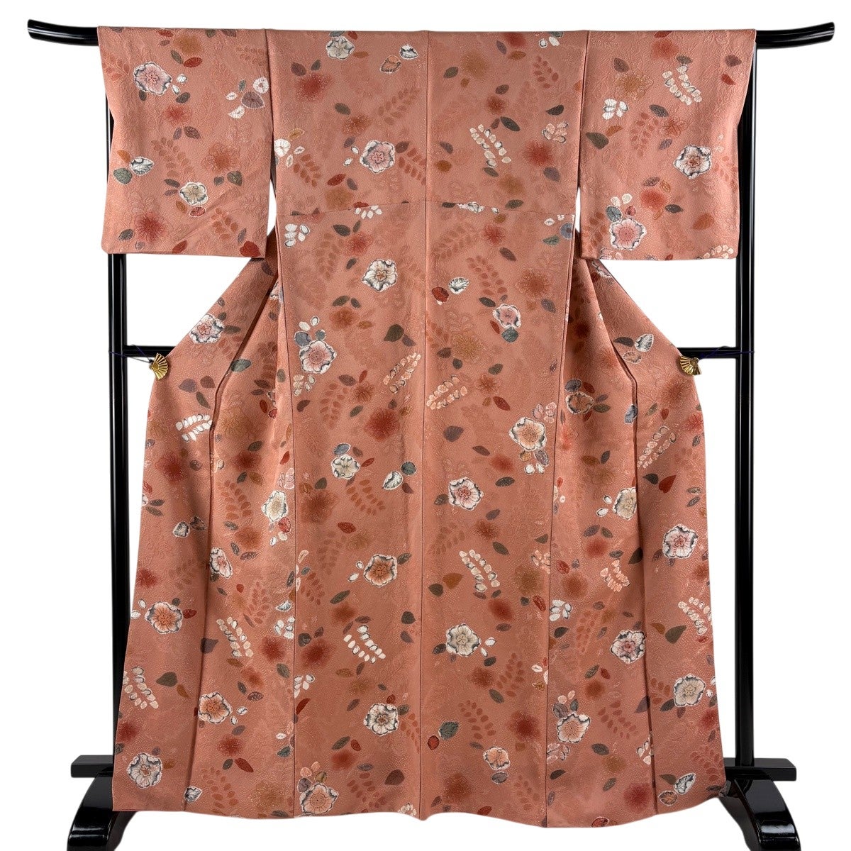 美品】 小紋 身丈174cm 裄丈69cm L 袷 花 花びら ぼかし ピンク