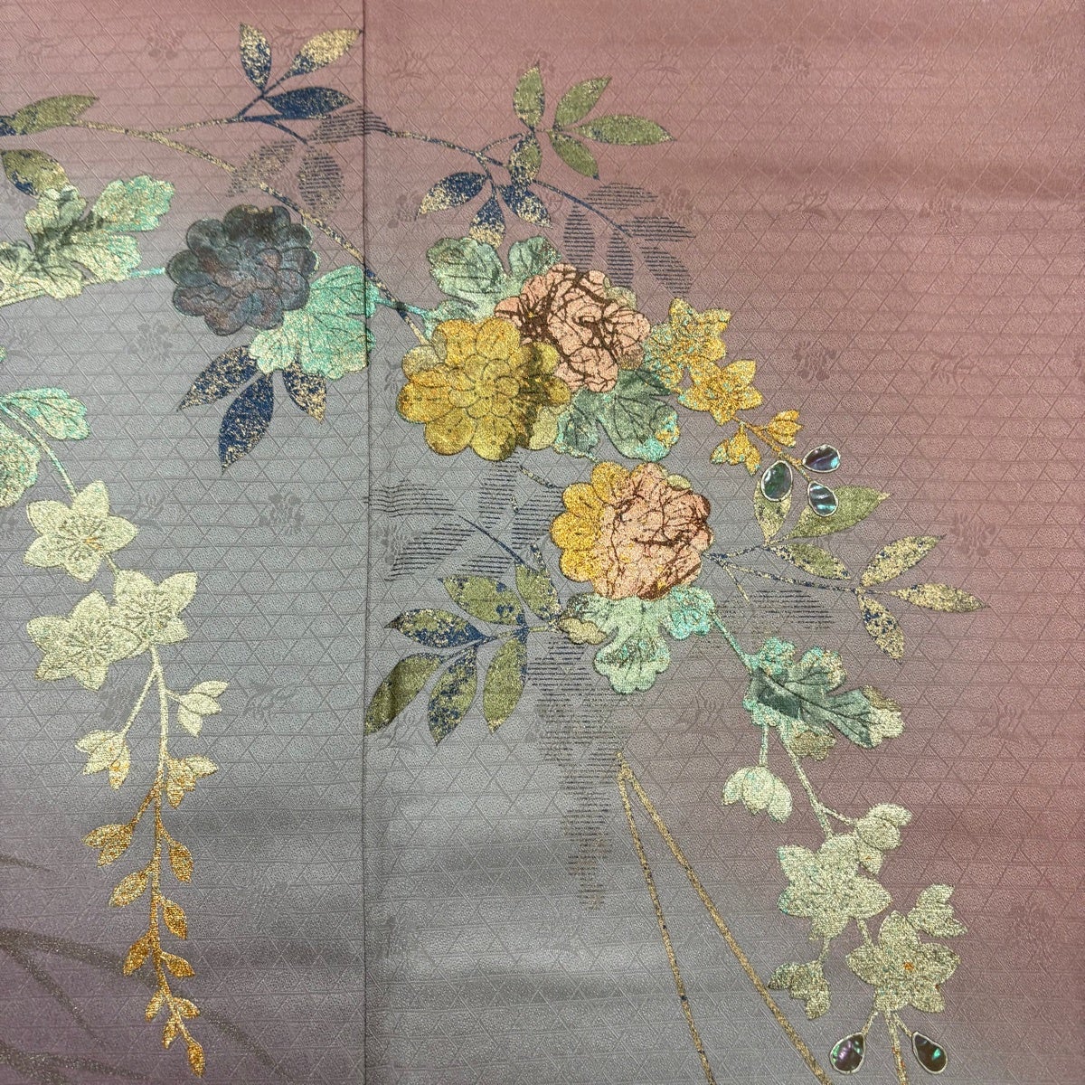 30%OFF 訪問着 身丈155.5cm 裄丈63cm S 袷 菊 葉と実 金彩 螺鈿 薄小豆