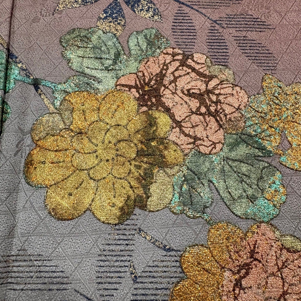 30%OFF 訪問着 身丈155.5cm 裄丈63cm S 袷 菊 葉と実 金彩 螺鈿 薄小豆
