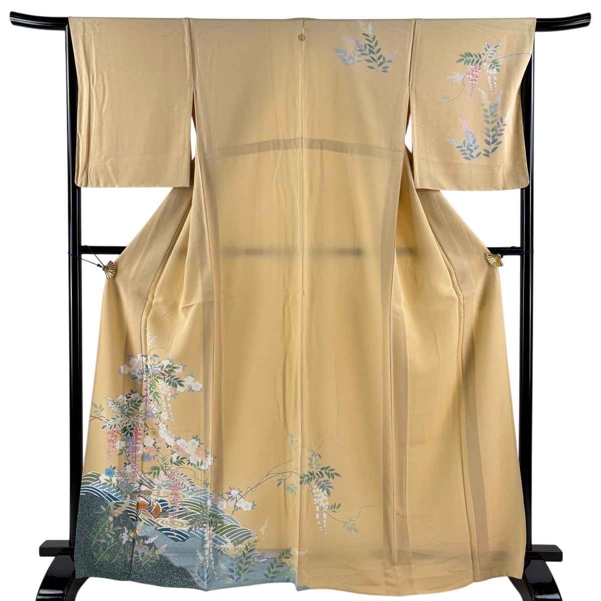 美品】 訪問着 身丈158.5cm 裄丈66cm M 袷 落款あり 草花 ぼかし 黄土