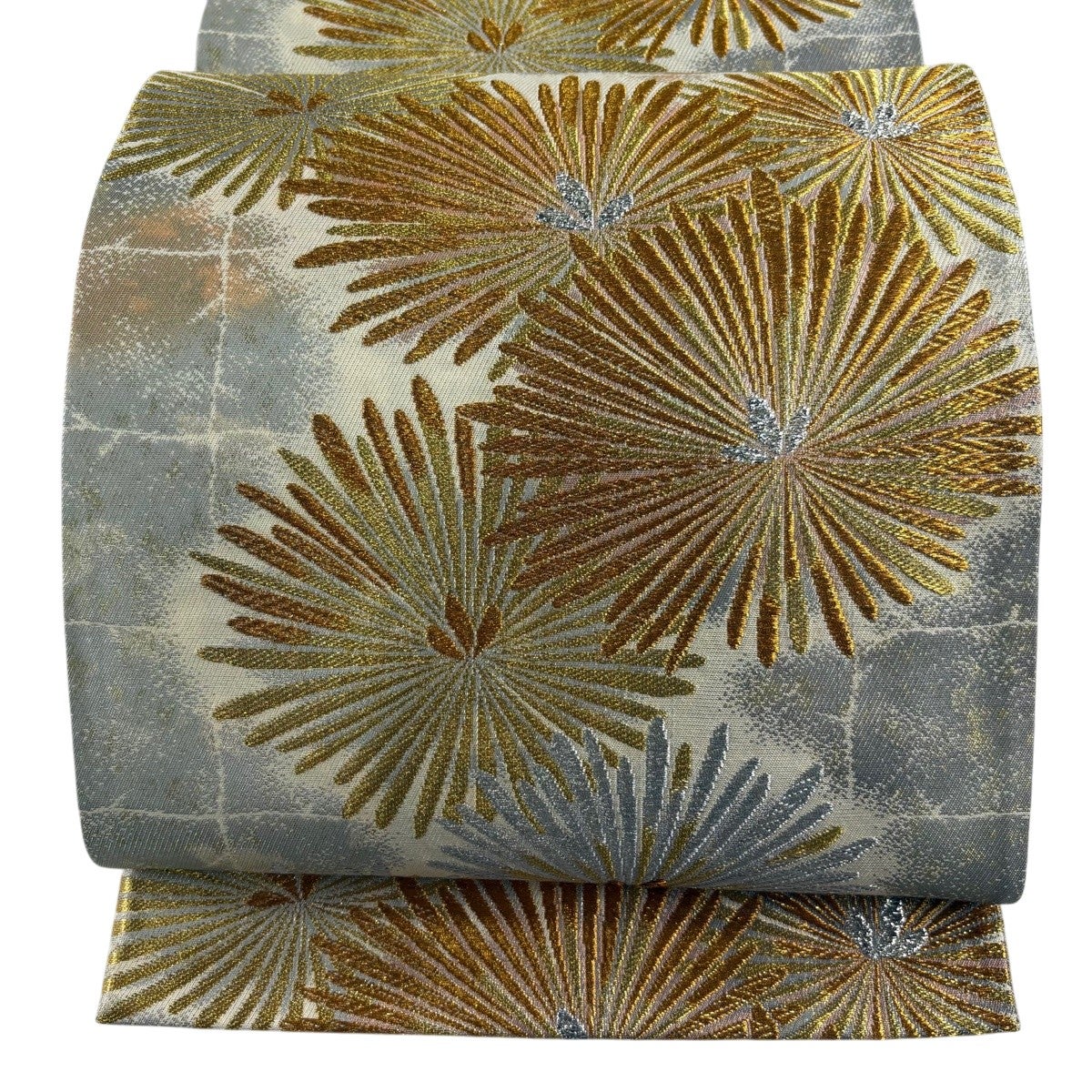 美品】 袋帯 秀品 草花 若松 金銀糸 箔 緑 六通 正絹｜中古・古着
