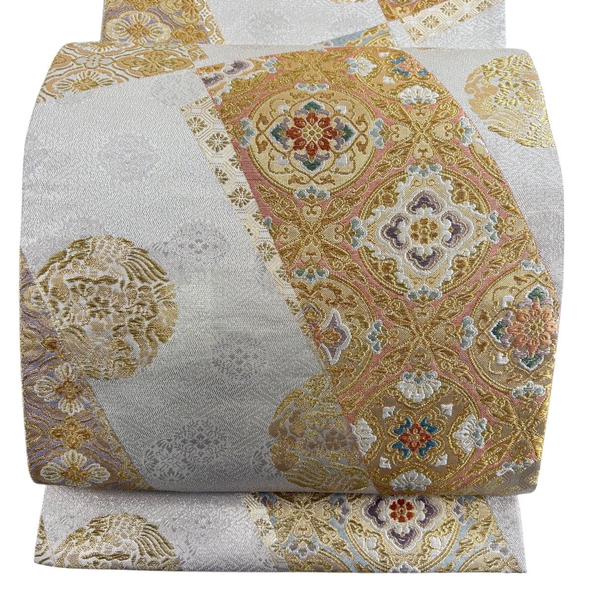 美品】 袋帯 秀品 鈴乃屋 扇 草花 金糸 箔 墨色 六通 正絹｜中古・古着
