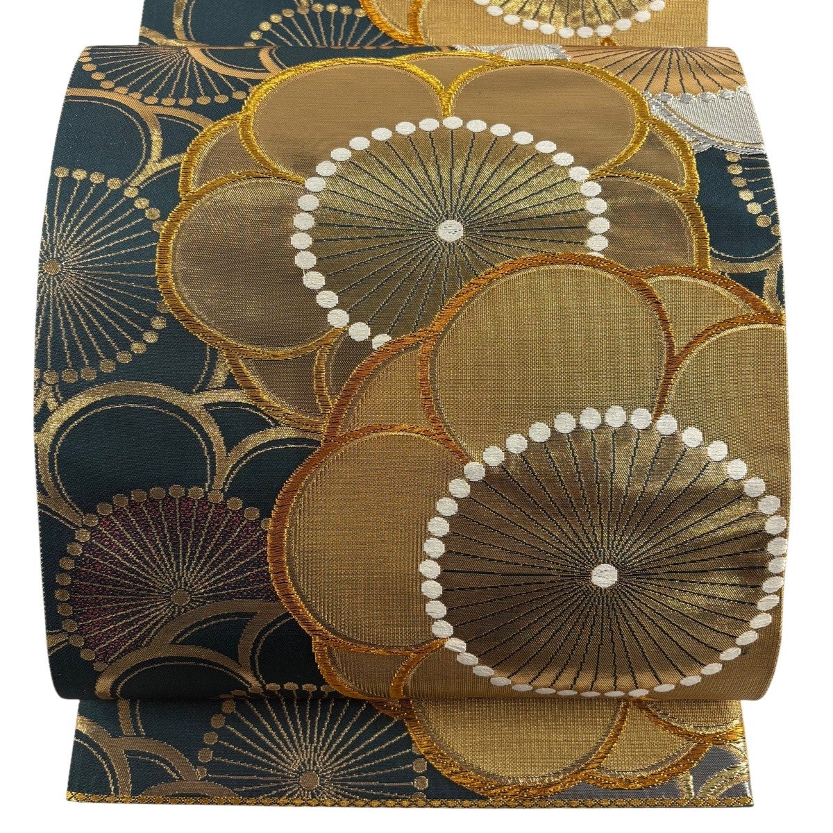 50%OFF 【美品】 袋帯 秀品 桜 蝶 金銀糸 箔 緑 六通 正絹 K50｜中古